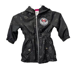 Disney Jr Minnie Mouse Toddler Zip Up Spring Rain Windbreaker Hooded Jacket